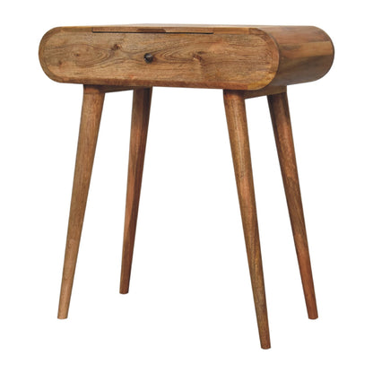 mini oak ish dressing table with foldable mirror