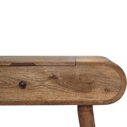 mini oak ish dressing table with foldable mirror