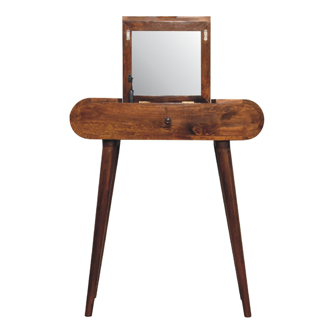 mini chestnut dressing table with foldable mirror