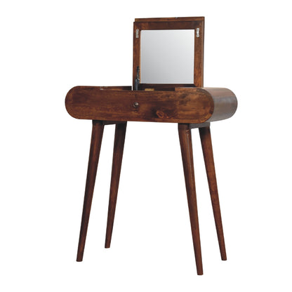 mini chestnut dressing table with foldable mirror