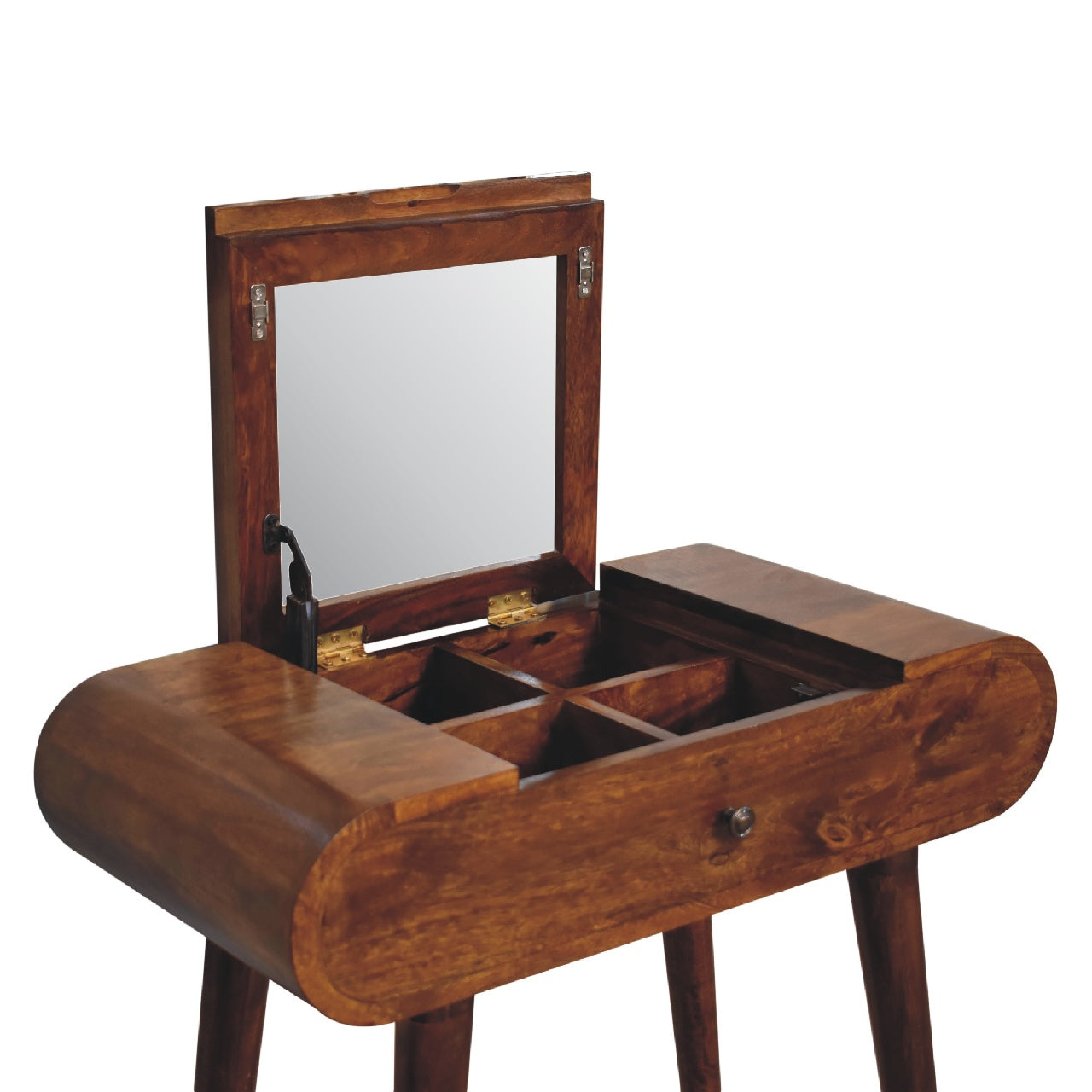 mini chestnut dressing table with foldable mirror