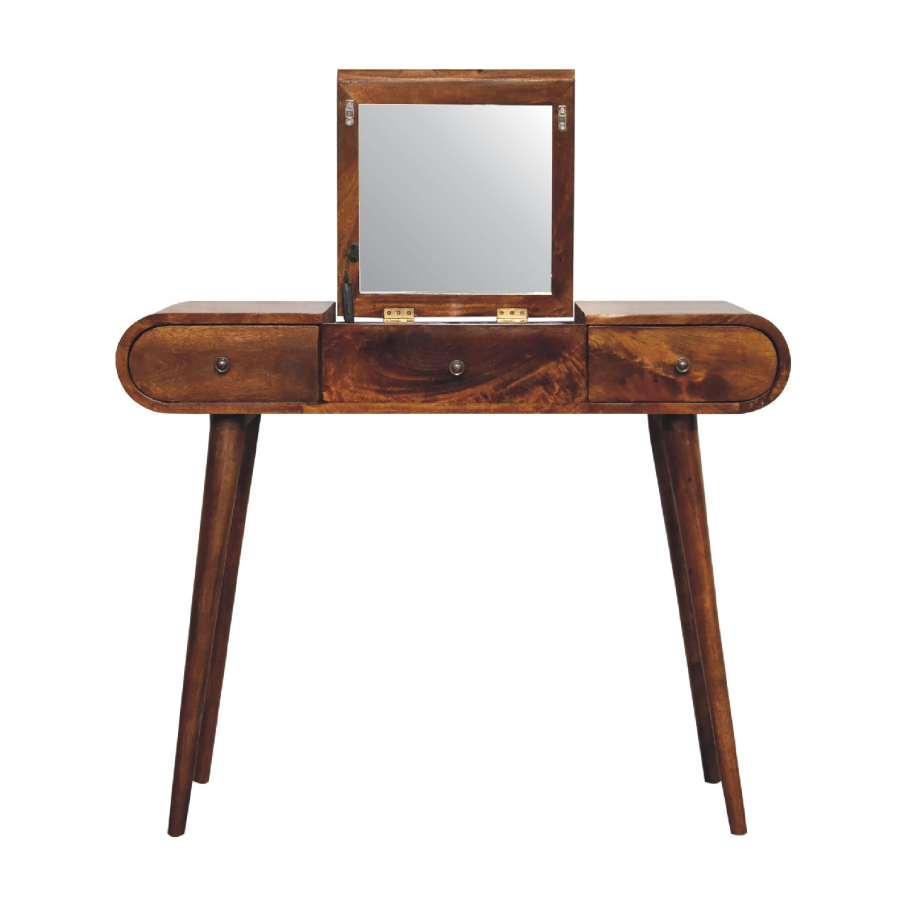 chestnut dressing table with foldable mirror