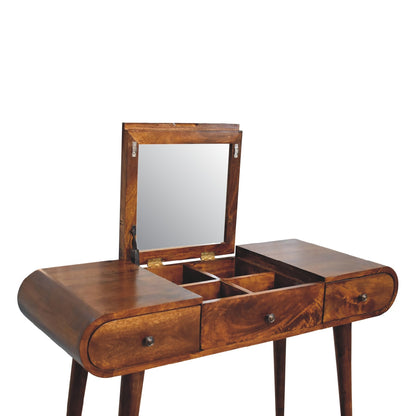 chestnut dressing table with foldable mirror
