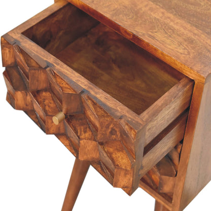mini chestnut cube carved 2 drawer bedside