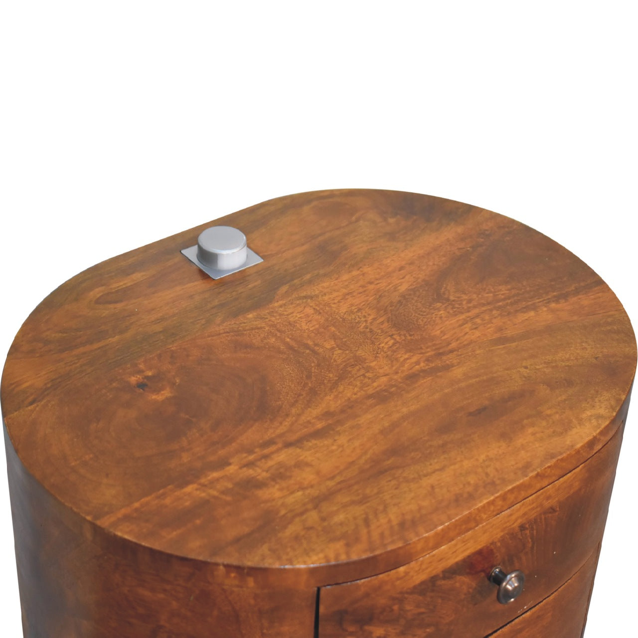 chestnut rounded bedside table with reading light