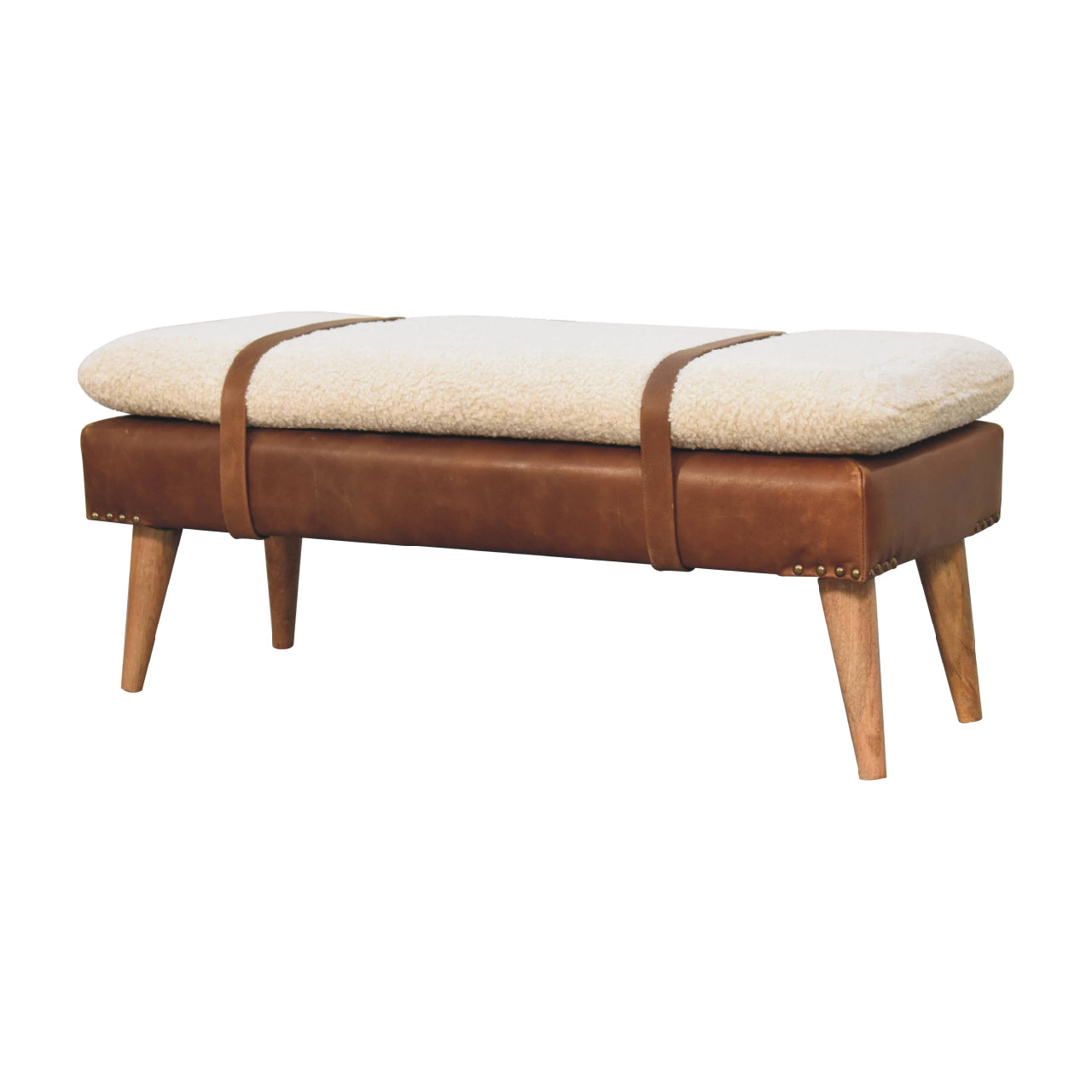 boucle buffalo hide leather bench