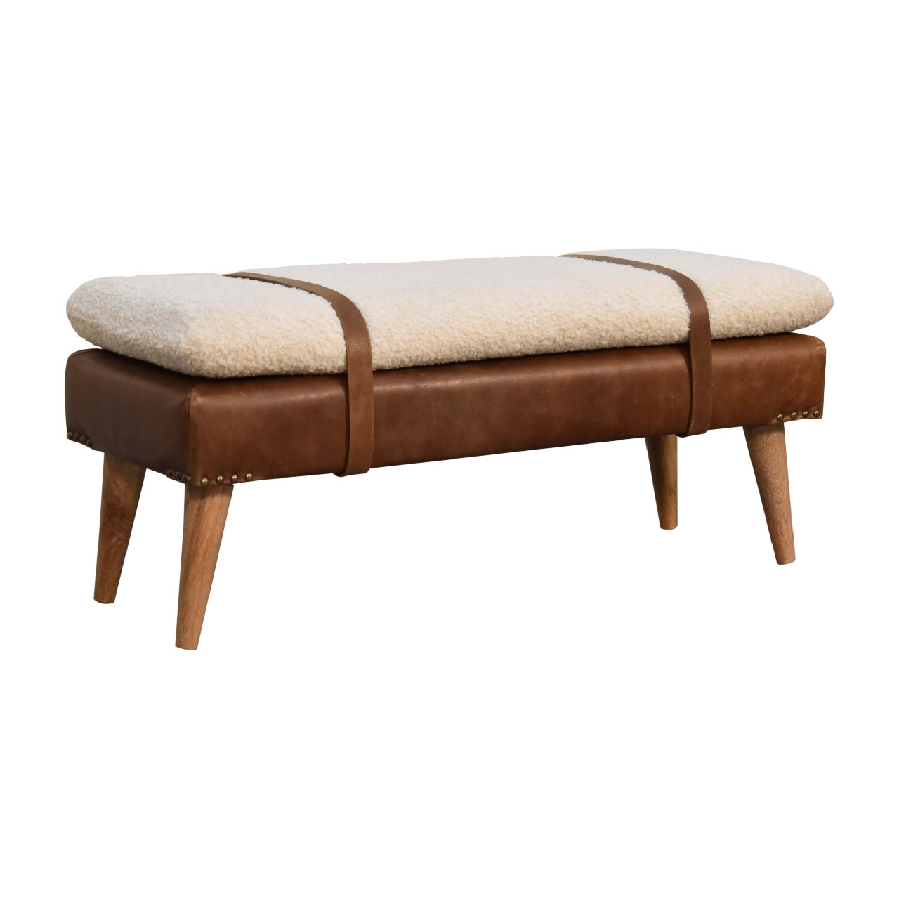 boucle buffalo hide leather bench