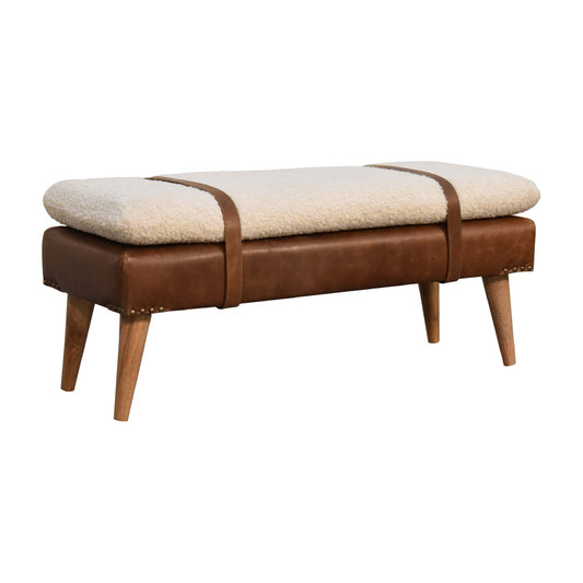 boucle buffalo hide leather bench