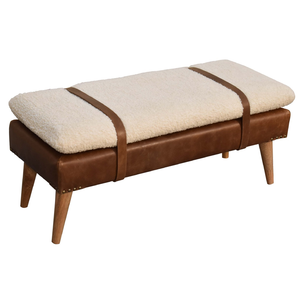 boucle buffalo hide leather bench