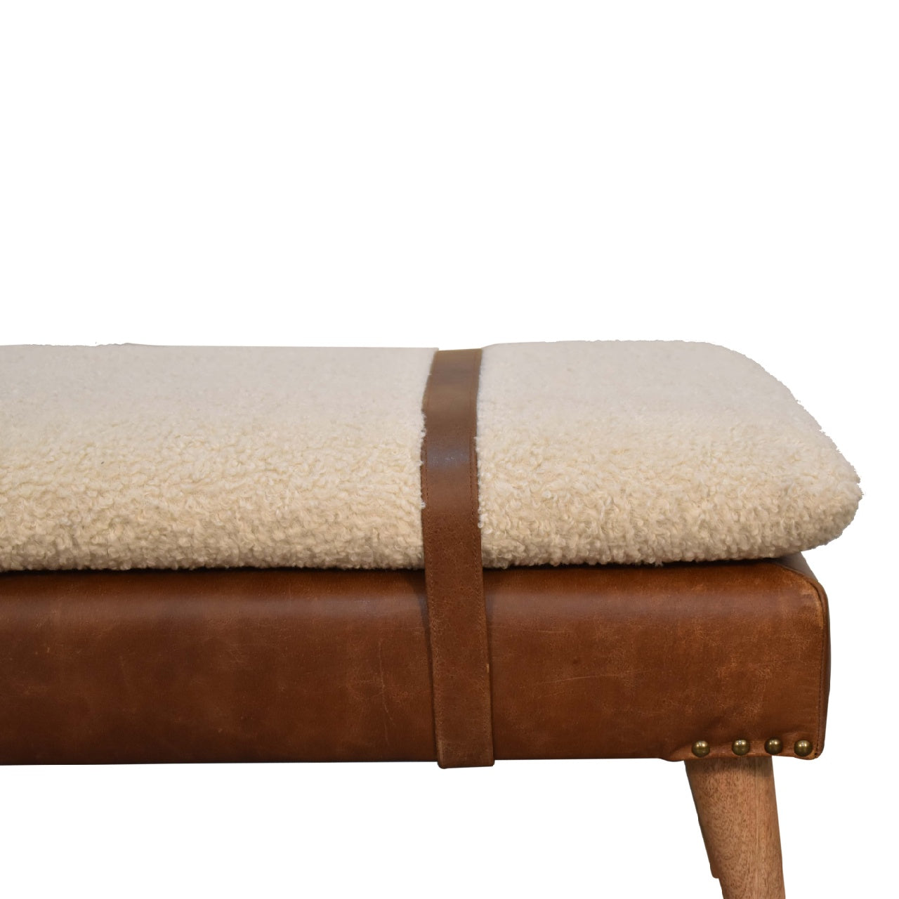 boucle buffalo hide leather bench