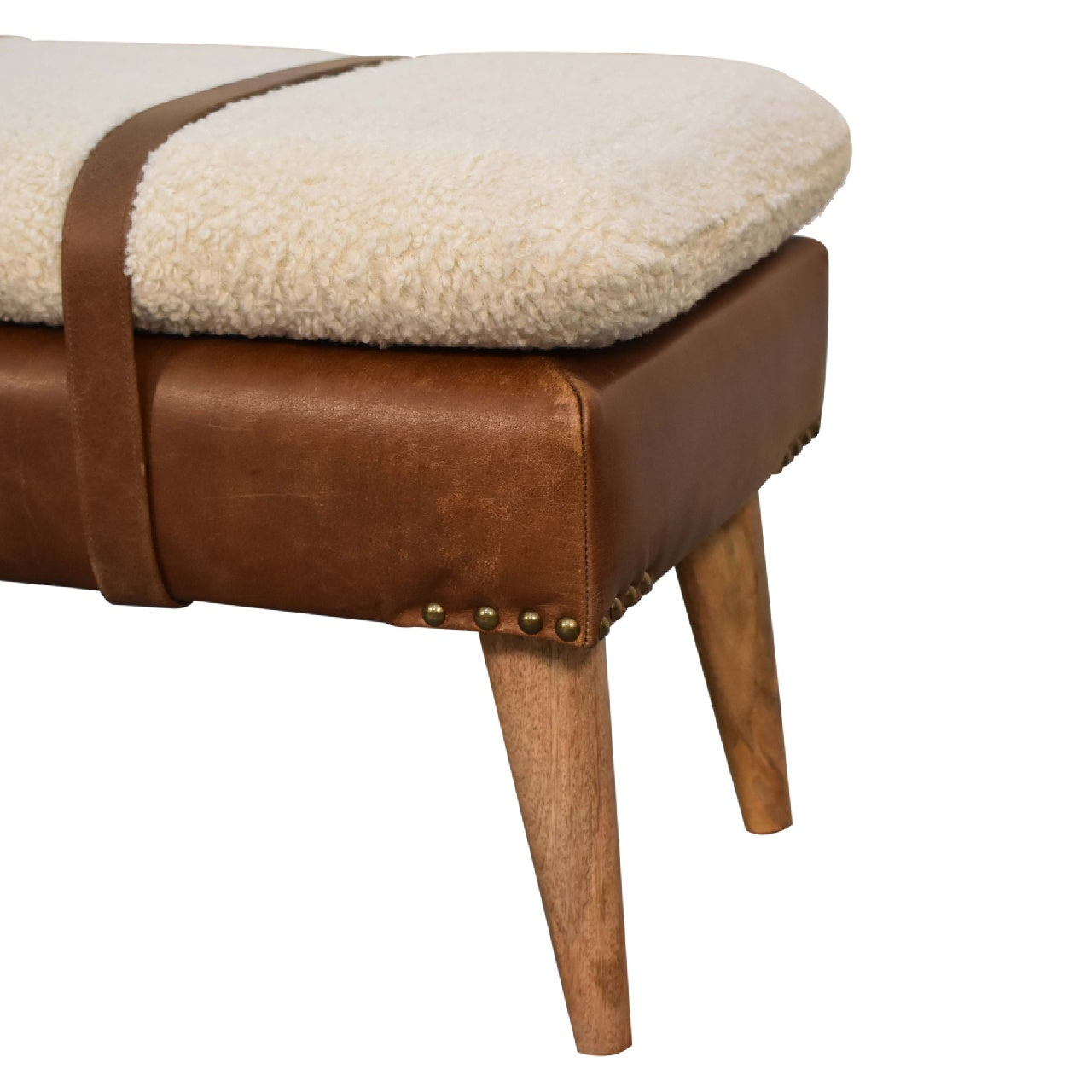 boucle buffalo hide leather bench