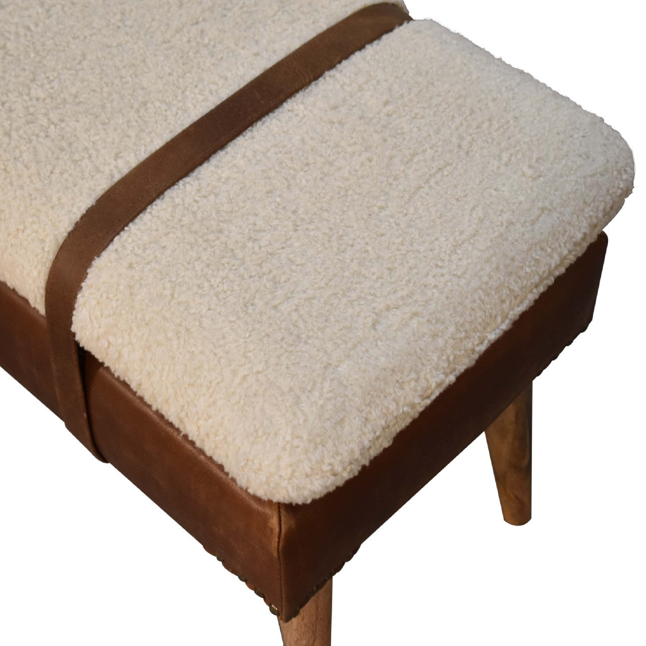 boucle buffalo hide leather bench