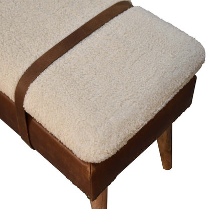 boucle buffalo hide leather bench