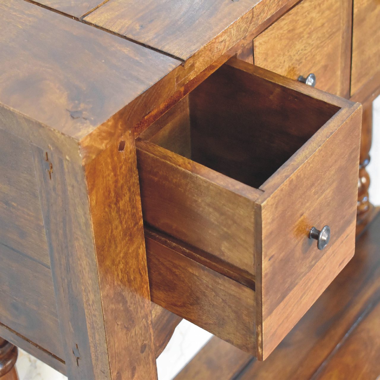 chestnut 4 drawer console table