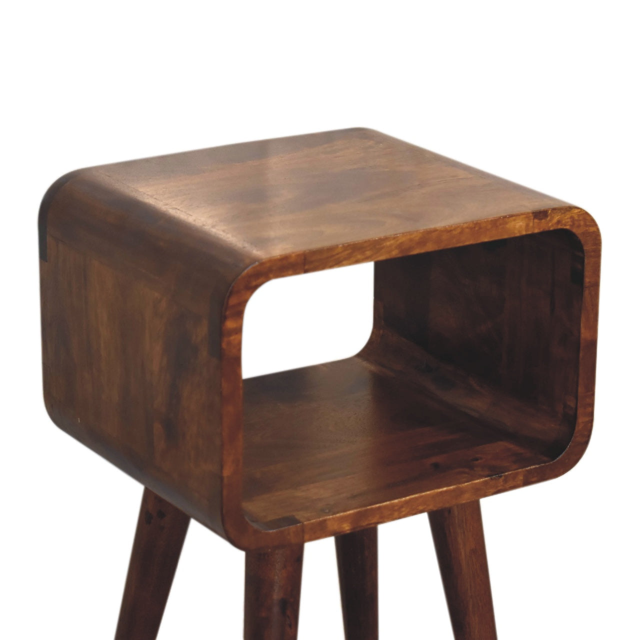 mini chestnut curved open bedside