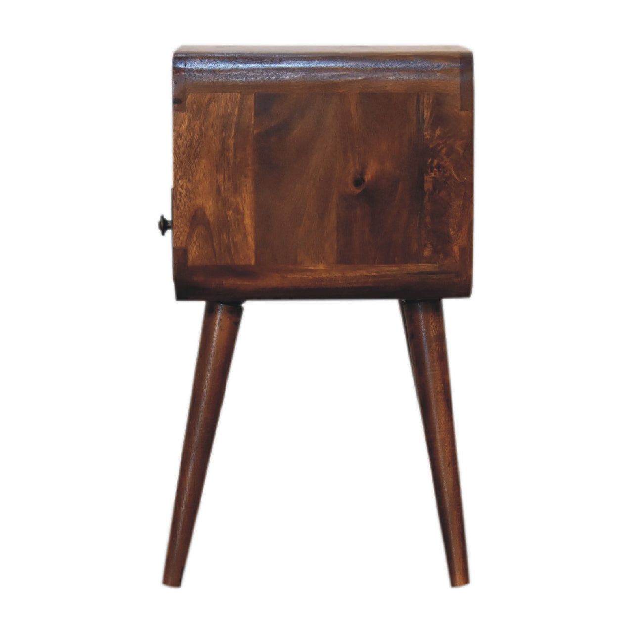 mini chestnut curved bedside with open slot