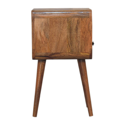 mini oak ish curved bedside with open slot