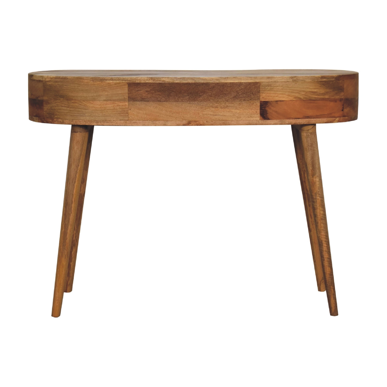 oak ish wave writing desk with 2 drawers