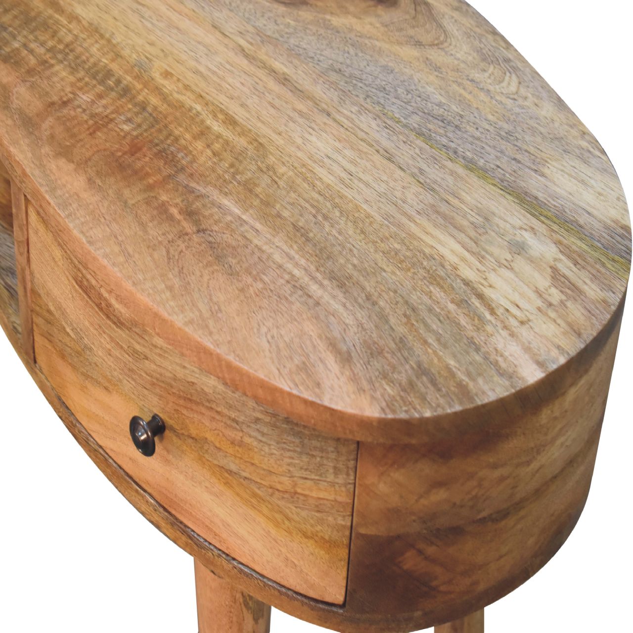 oak ish wave writing desk with 2 drawers