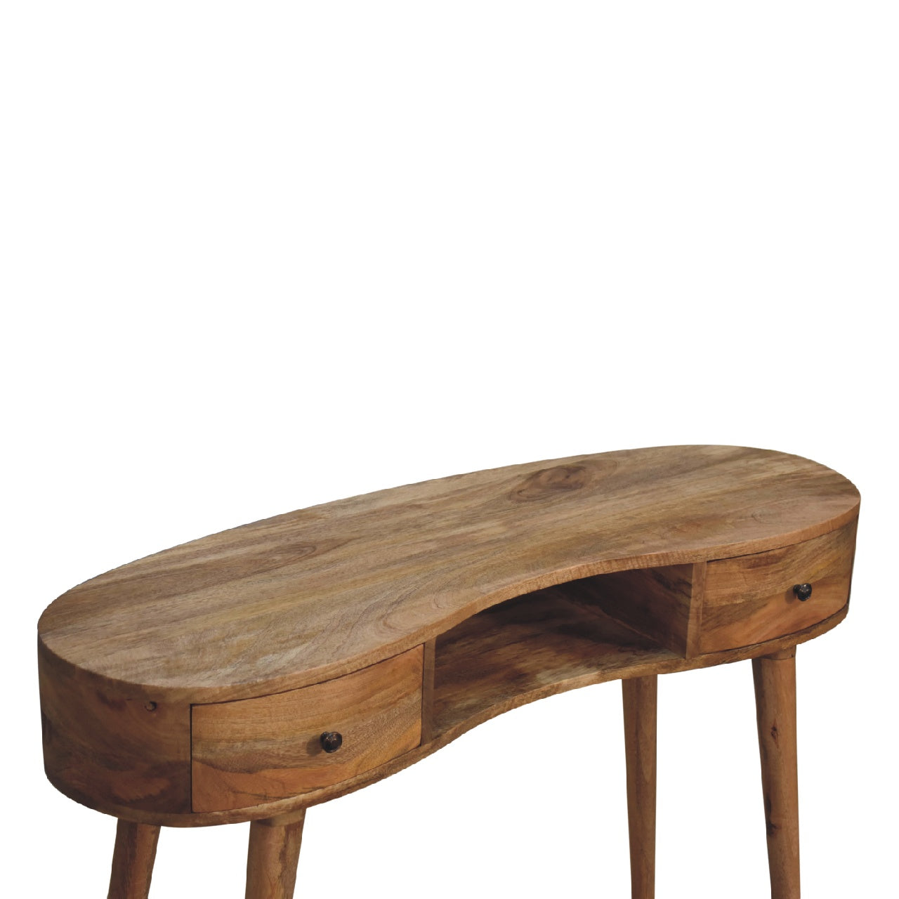 oak ish wave writing desk with 2 drawers