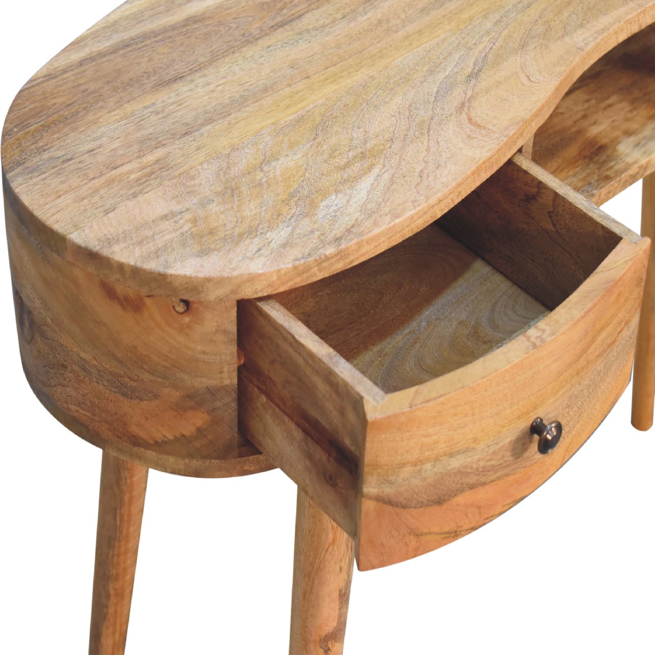 oak ish wave writing desk with 2 drawers