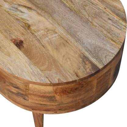 mini oak ish rounded coffee table