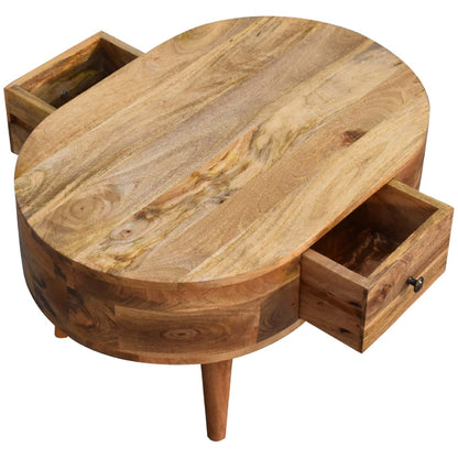 mini oak ish rounded coffee table