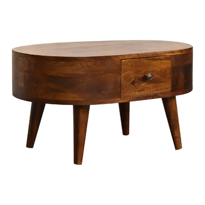 mini chestnut rounded coffee table