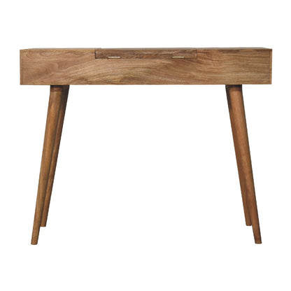 oak ish dressing table with foldable mirror