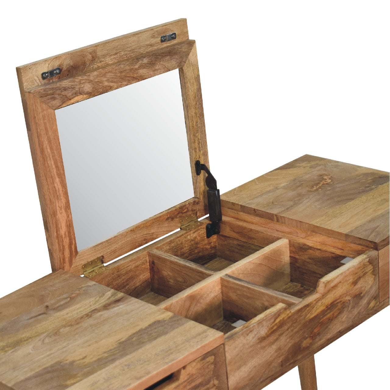 oak ish dressing table with foldable mirror