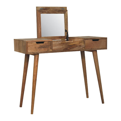 oak ish dressing table with foldable mirror