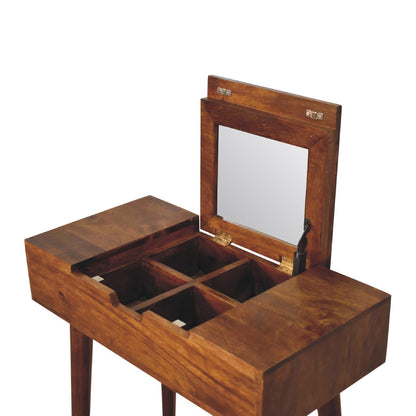 mini chestnut dressing table with foldable mirror 1