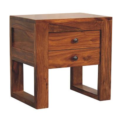 square honey finish bedside with u shape feet