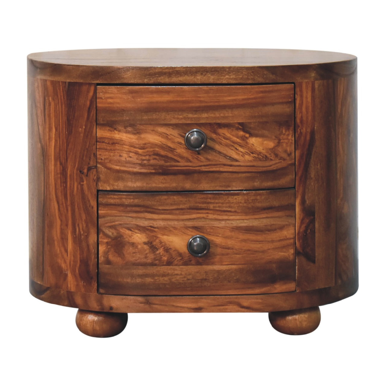 round honey finish bedside with bun feet