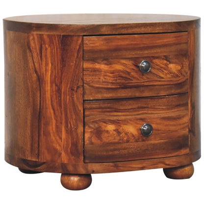 round honey finish bedside with bun feet