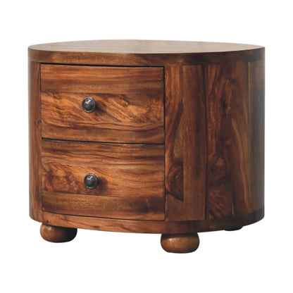 round honey finish bedside with bun feet
