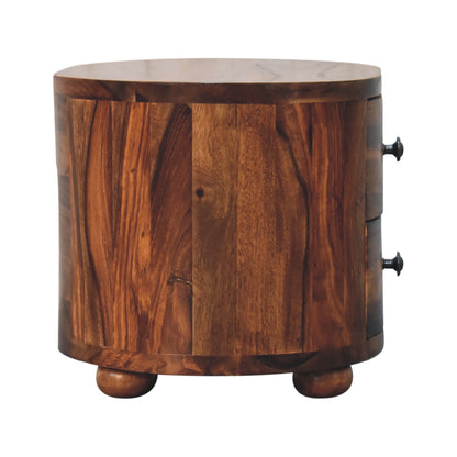 round honey finish bedside with bun feet