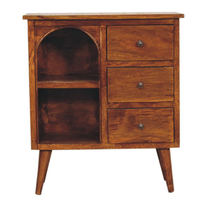 chestnut mixed open cabinet