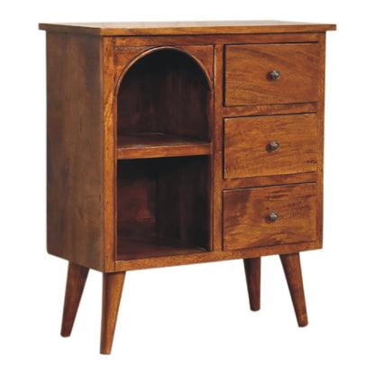 chestnut mixed open cabinet