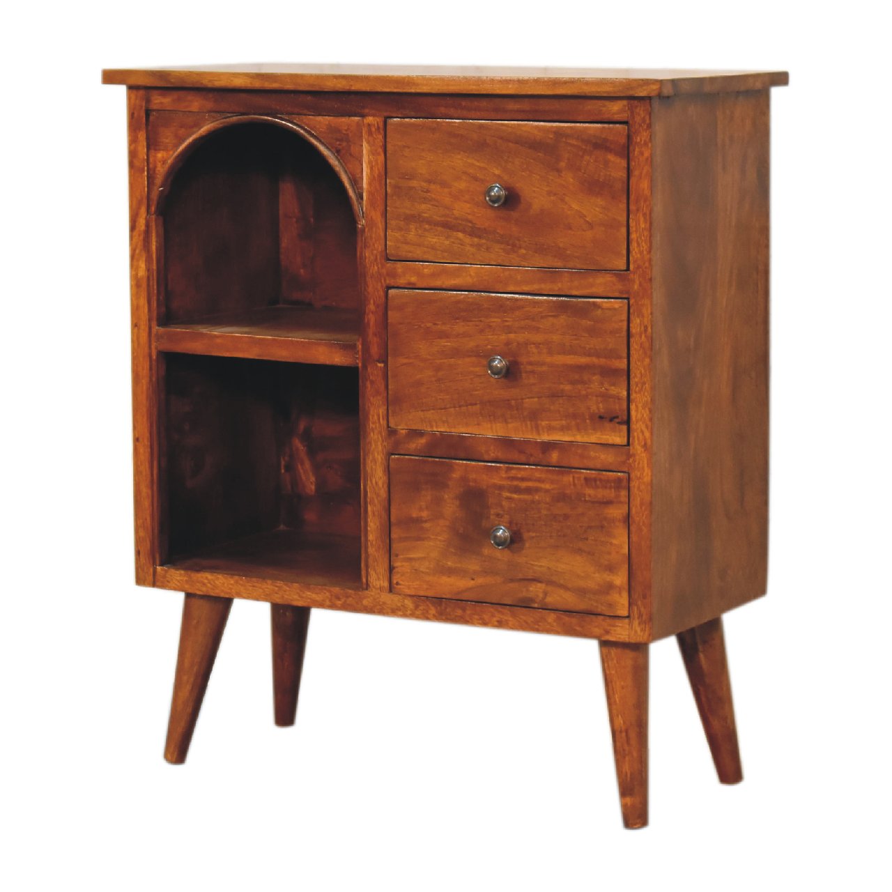chestnut mixed open cabinet