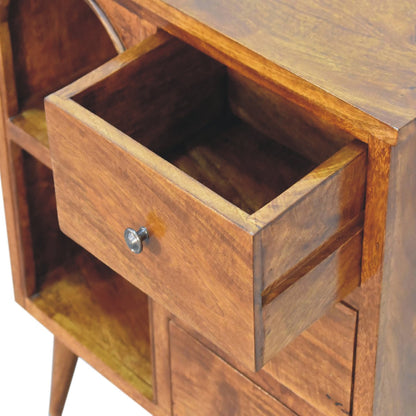 chestnut mixed open cabinet