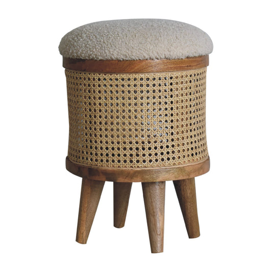 rattan footstool with boucle seat