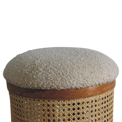 rattan footstool with boucle seat
