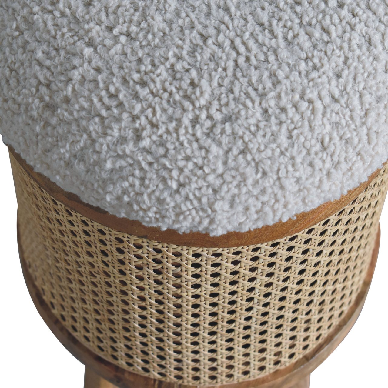 rattan footstool with boucle seat