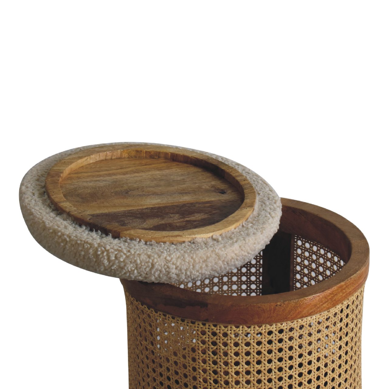rattan footstool with boucle seat