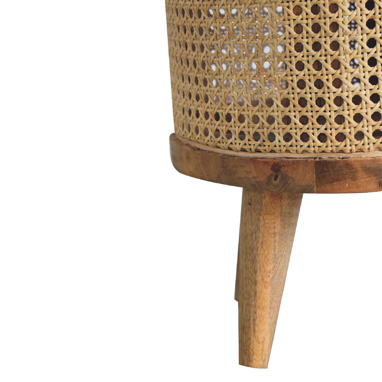 rattan footstool with boucle seat