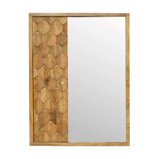 Solid Wood Pineapple Carved Sliding Wall Mirror Cabinet