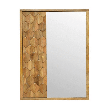 Solid Wood Pineapple Carved Sliding Wall Mirror Cabinet