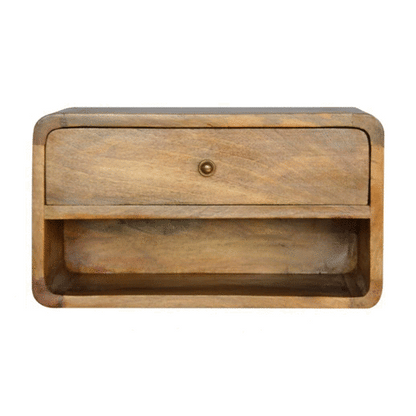Solid Wood Curved Oak ish Wall Mounted Bedside with Open Slot