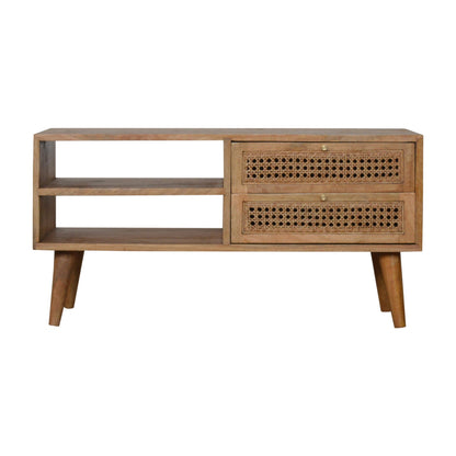 Solid Wood 2 Drawer Rattan TV Stand